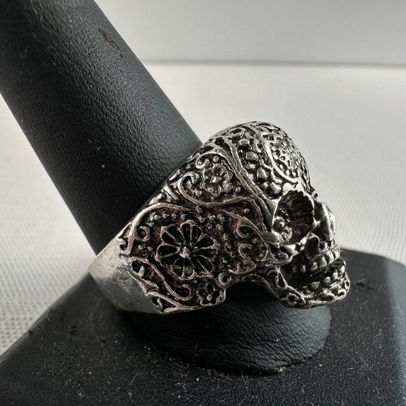 Bikers Skull Ring Size 11 Stainless Steel Gothic Mens Ring Intricate Design - Picture 4 of 6
